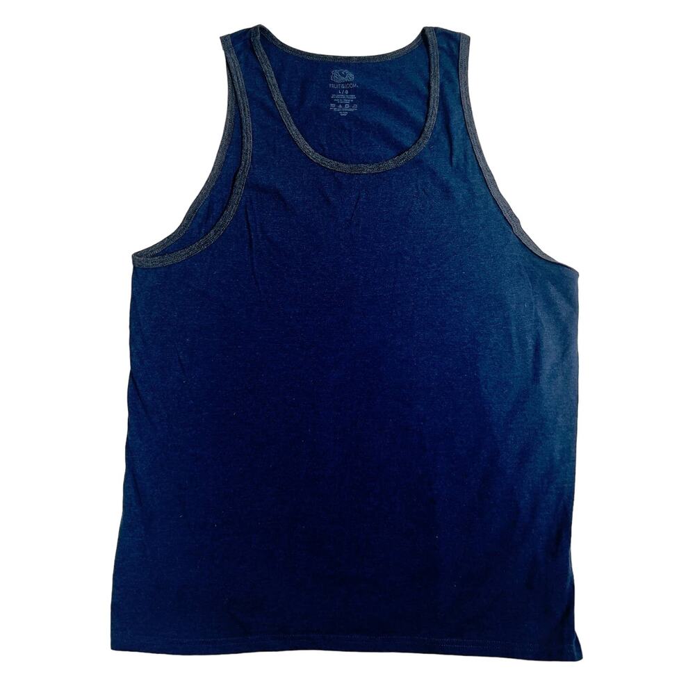 Fruit of the Loom Tank Top Men's L Heathered Navy w/ Gray Contrast Trim